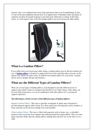 Best Lumbar Pillow For Lower Back Pain While Sitting