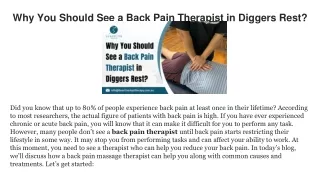Why You Should See a Back Pain Therapist in Diggers Rest_