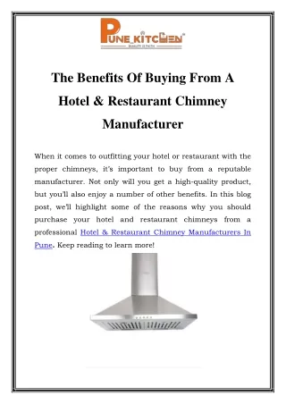 Hotel & Restaurant Chimney Manufacturers Call-9766641022