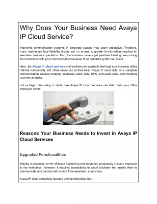 Why Does Your Business Need Avaya IP Cloud Service