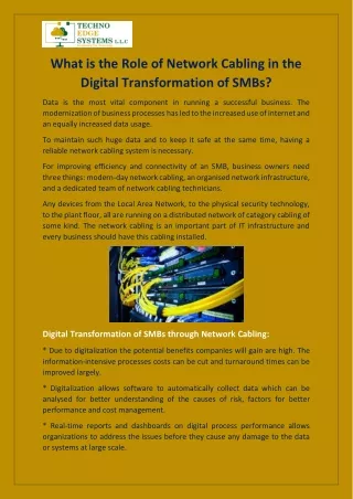 What is the Role of Network Cabling in the Digital Transformation of SMBs