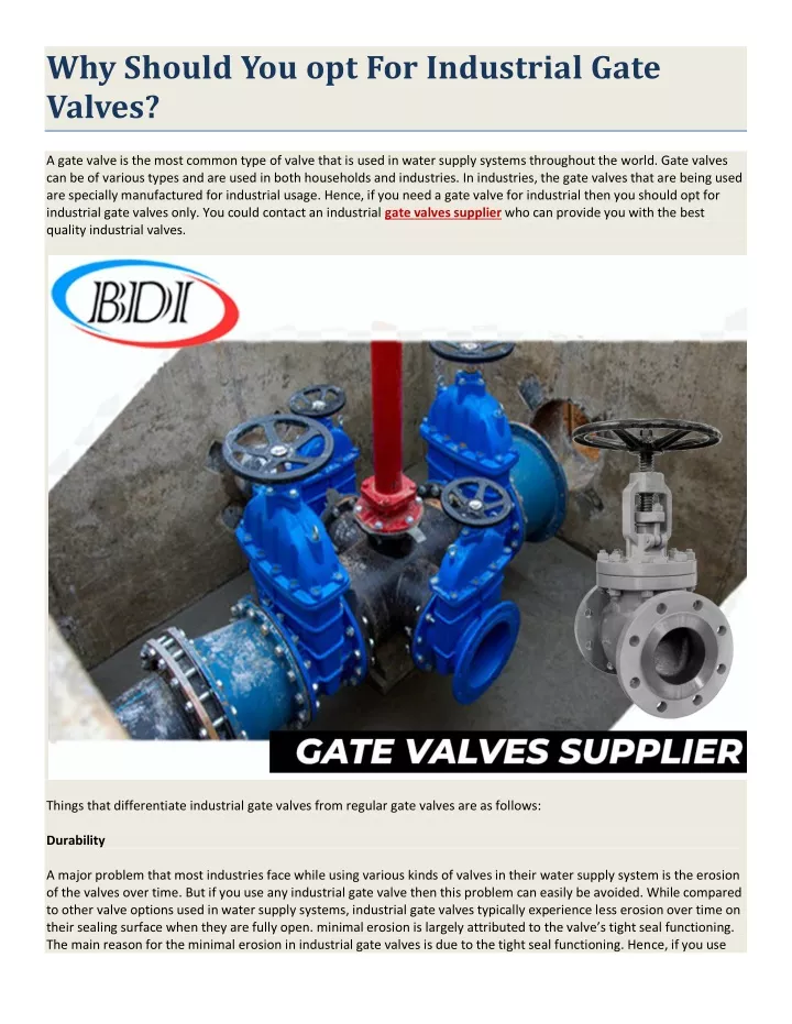 why should you opt for industrial gate valves