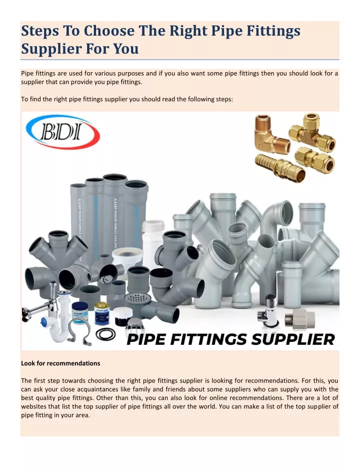 steps to choose the right pipe fittings supplier