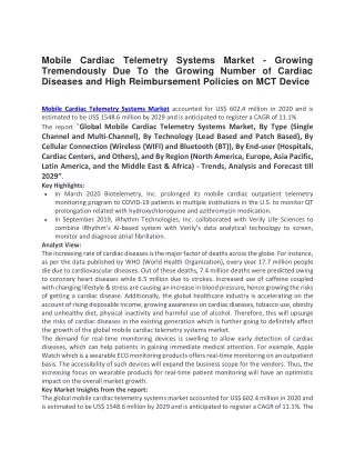 mobile cardiac telemetry systems market growing