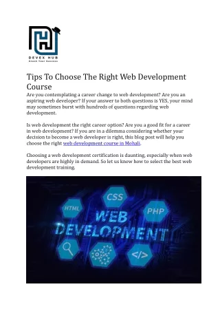 Tips To Choose The Right Web Development Course