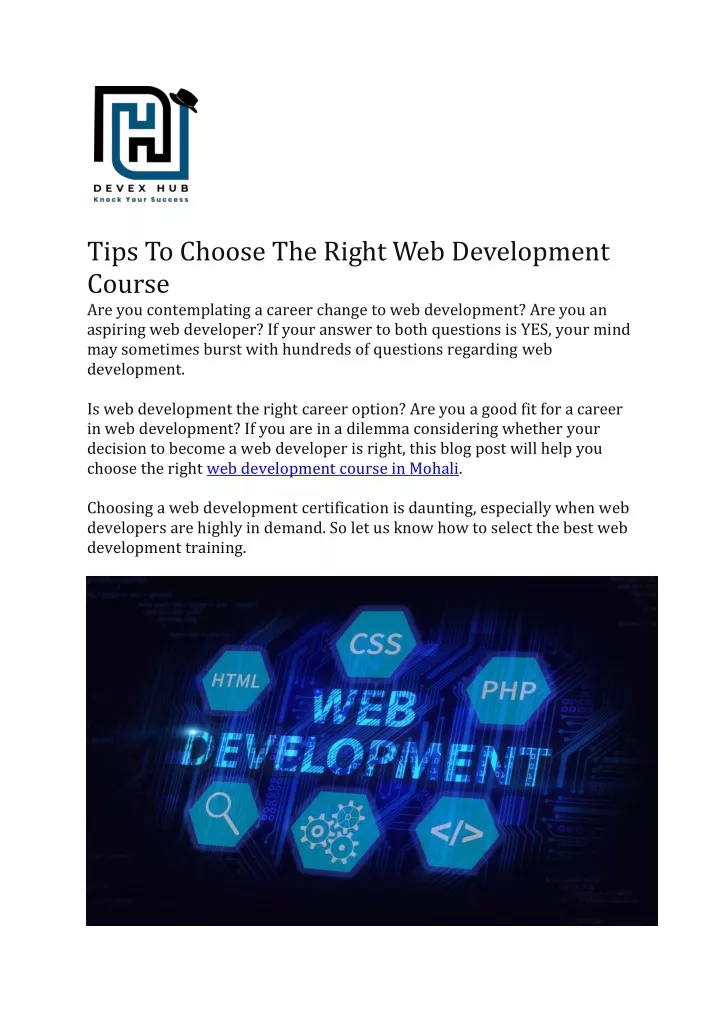 tips to choose the right web development course