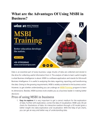 what are the advantages of using msbi in business
