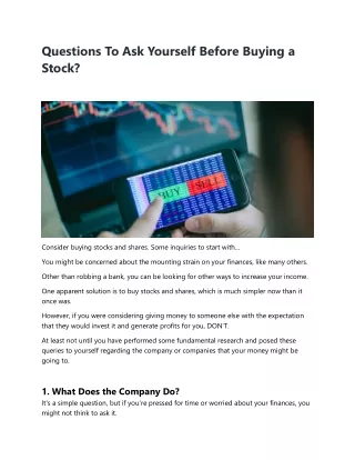 Questions To Ask Yourself Before Buying A Stock