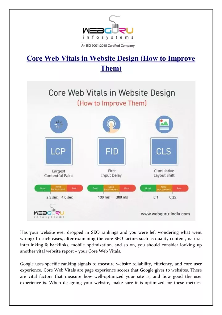 core web vitals in website design how to improve