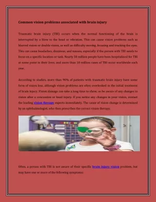 Common vision problems associated with brain injury
