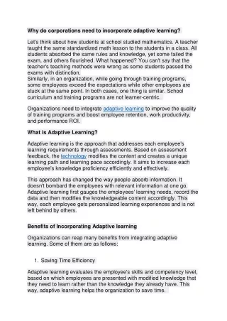 Why do corporations need to incorporate adaptive learning pdf