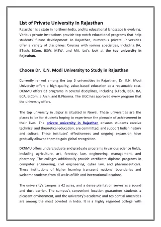 List of Private University in Rajasthan