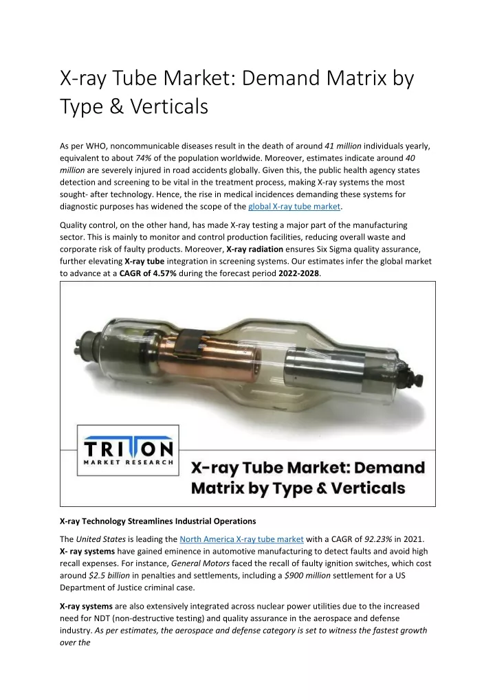 x ray tube market demand matrix by type verticals