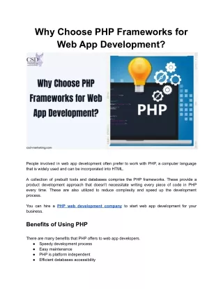 why choose php frameworks for web app development