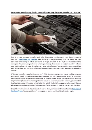What are some cleaning tips & potential issues plaguing a commercial gas cooktop