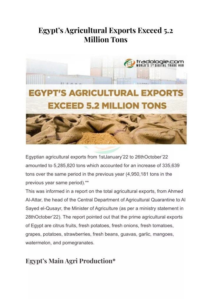 egypt s agricultural exports exceed 5 2 million