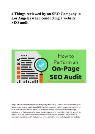 4 Things reviewed by an SEO Company in Los Angeles when conducting a website SEO audit