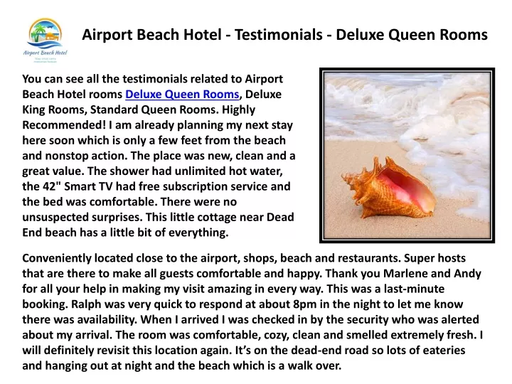 airport beach hotel testimonials deluxe queen