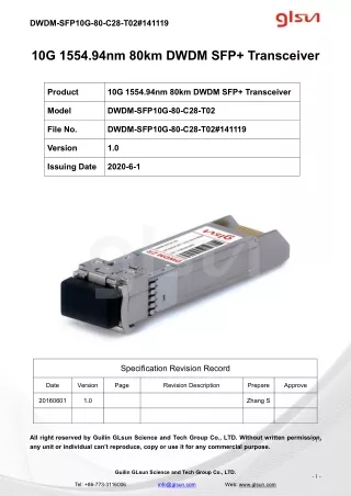 10G 1554.94nm 80km DWDM SFP  Transceiver
