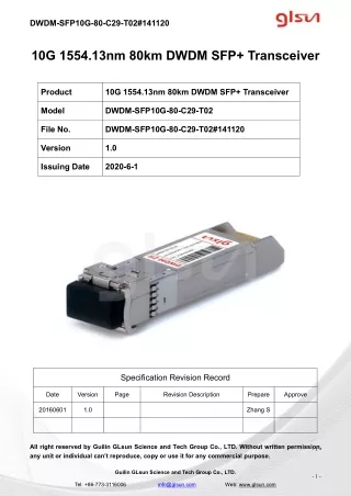 10G 1554.13nm 80km DWDM SFP  Transceiver