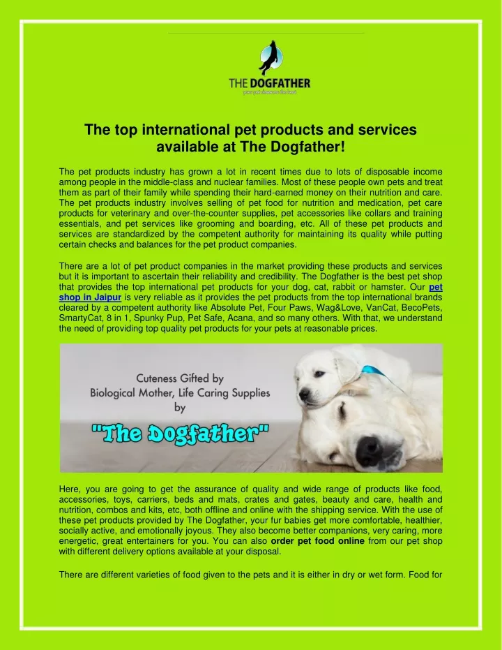 the top international pet products and services