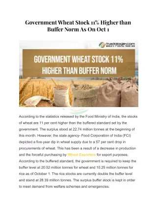 government wheat stock 11 higher than bu er norm