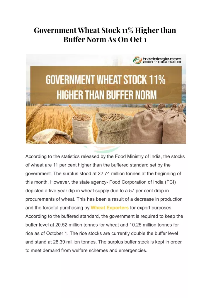 government wheat stock 11 higher than bu er norm