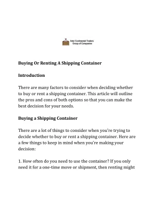 Buying Or Renting A Shipping Container
