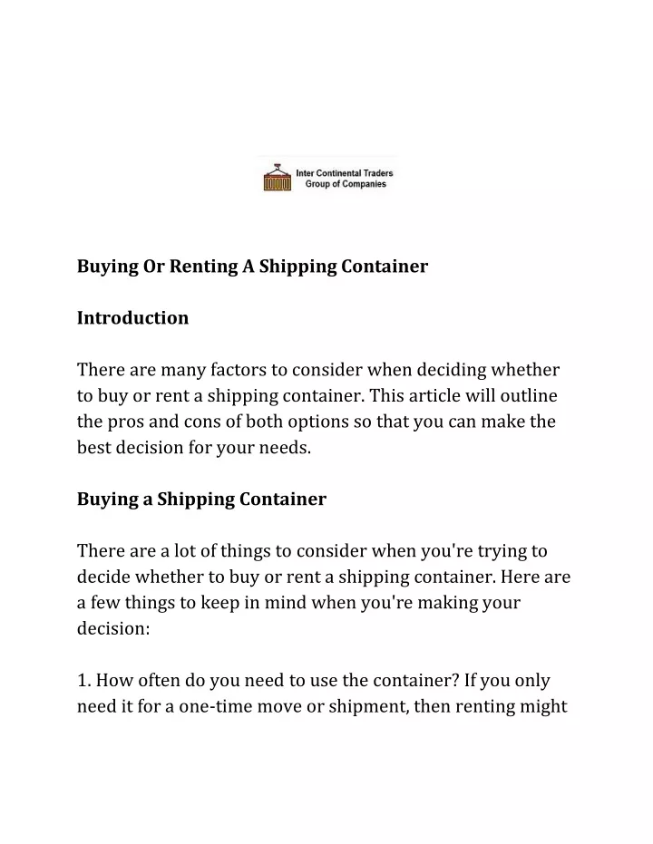 buying or renting a shipping container