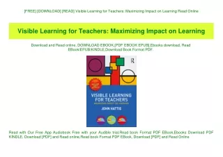[FREE] [DOWNLOAD] [READ] Visible Learning for Teachers Maximizing Impact on Learning Read Online