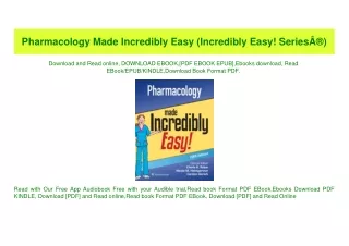 PDF) Pharmacology Made Incredibly Easy (Incredibly Easy! SeriesÃ‚Â®) PDF - KINDLE - EPUB - MOBI