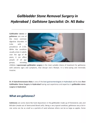 Gallbladder Stone Removal Surgery in Hyderabad | Gallstone Specialist: Dr. NS Ba