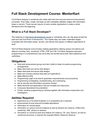 Full Stack Development Course- MentorKart