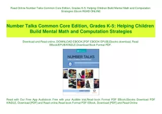 Read Online Number Talks Common Core Edition  Grades K-5 Helping Children Build Mental Math and Computation Strategies E