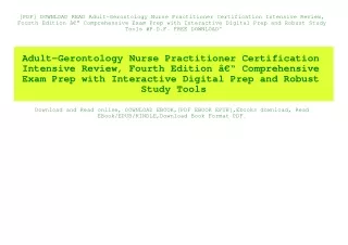 [PDF] DOWNLOAD READ Adult-Gerontology Nurse Practitioner Certification Intensive Review  Fourth Edition Ã¢Â€Â“ Comprehen