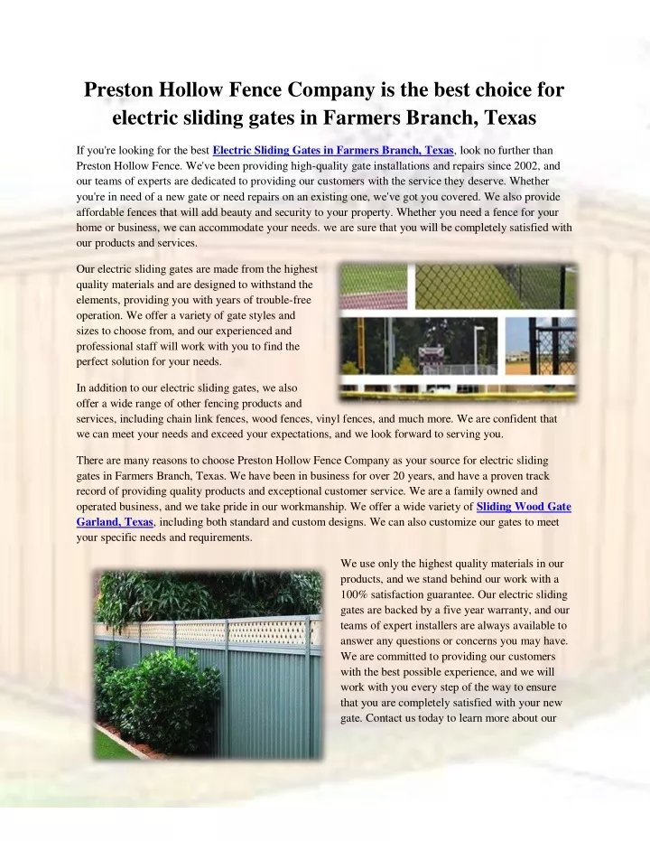 preston hollow fence company is the best choice