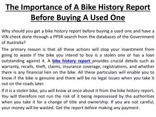 The Importance of A Bike History Report Before Buying A Used One