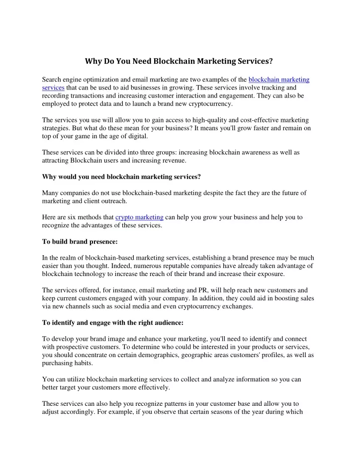 why do you need blockchain marketing services