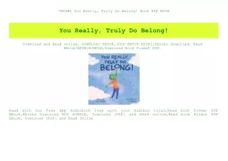 EPUB$ You Really  Truly Do Belong! Book PDF EPUB