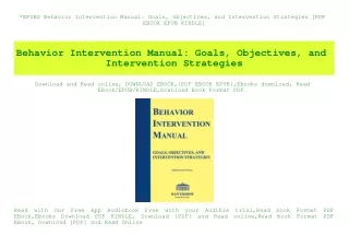 EPUB$ Behavior Intervention Manual Goals  Objectives  and Intervention Strategies [PDF EBOOK EPUB KINDLE]