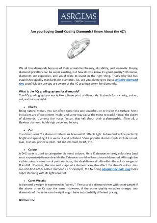 are you buying good quality diamonds know about