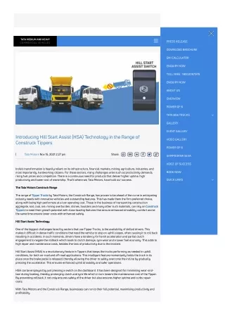 Hill Start Assist (HSA) Technology in the Range of Construck Tippers | Tata Truc