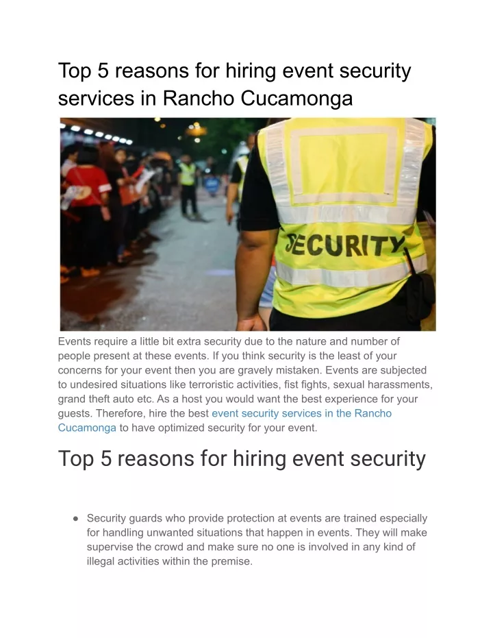 top 5 reasons for hiring event security services