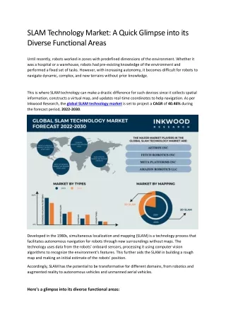 Global SLAM Technology Market Research Report Analysis | 2030