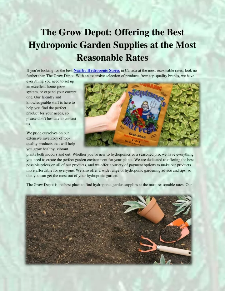 the grow depot offering the best hydroponic