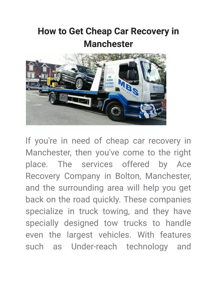 how to get cheap car recovery in manchester