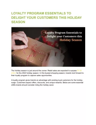 LOYALTY PROGRAM ESSENTIALS TO DELIGHT YOUR CUSTOMERS THIS HOLIDAY SEASON
