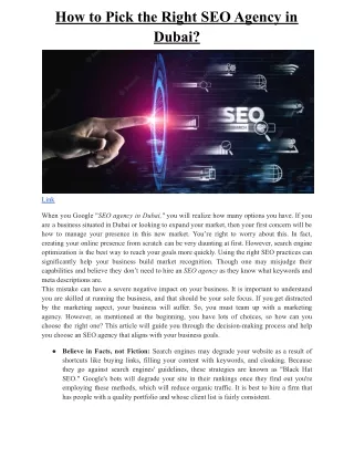 How to Pick the Right SEO Agency in Dubai?