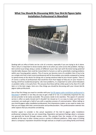 What You Should Be Discussing With Your Bird & Pigeon Spike Installation Professional In Mansfield