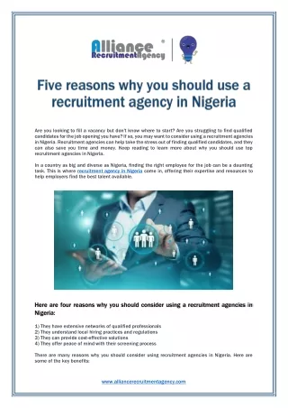 Five reasons why you should use a recruitment agency in Nigeria